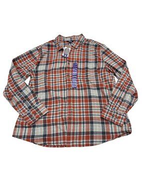 Eddie Bauer Flannel Shirts Men's 100% Cotton Orange Gray, Size XXL NWT